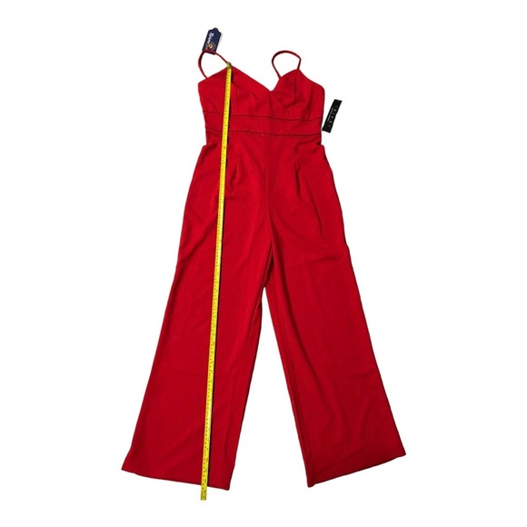 Trixxi Red spaghetti strap v-neck perforated waist jumpsuit size large new‎ - Picture 12 of 16